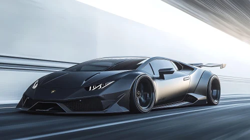 High-Performance Black Supercar in Motion