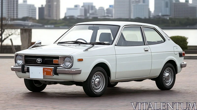 Vintage White Car in Urban Setting AI Image