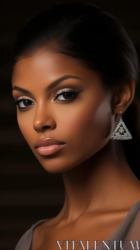 Captivating Portrait of a Black Woman with Elegant Dangly Earrings AI Image