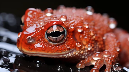 Detailed Red Frog with Water Droplets - Environmental Portraiture