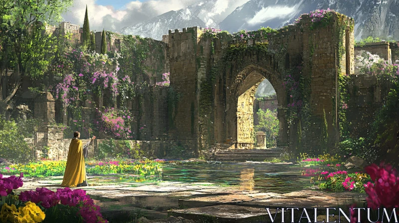 Enchanting Garden with Ancient Archway AI Image