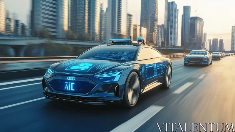 AI-Powered Autonomous Vehicle on City Street AI Image