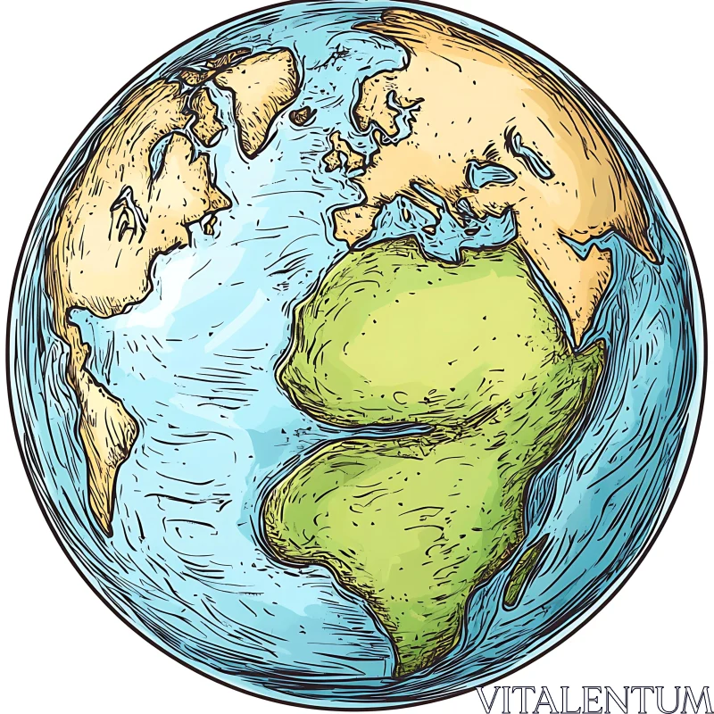 Artistic Earth Globe Drawing AI Image