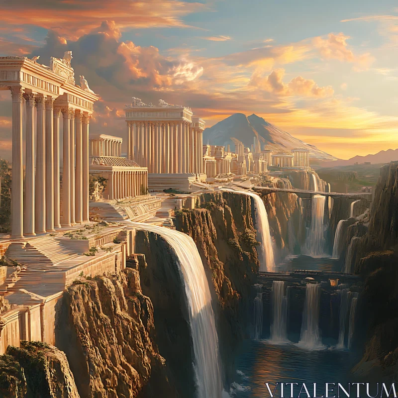 Timeless Architecture and Stunning Waterfalls AI Image