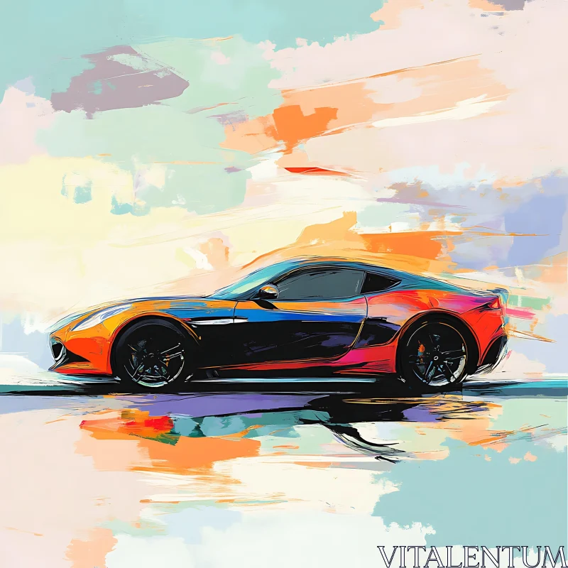 Artistic Representation of a Sports Car in Abstract Colors AI Image