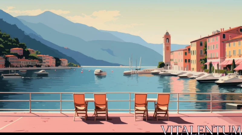 Terracotta Speedpainting of Lounge Chairs on Dock AI Image