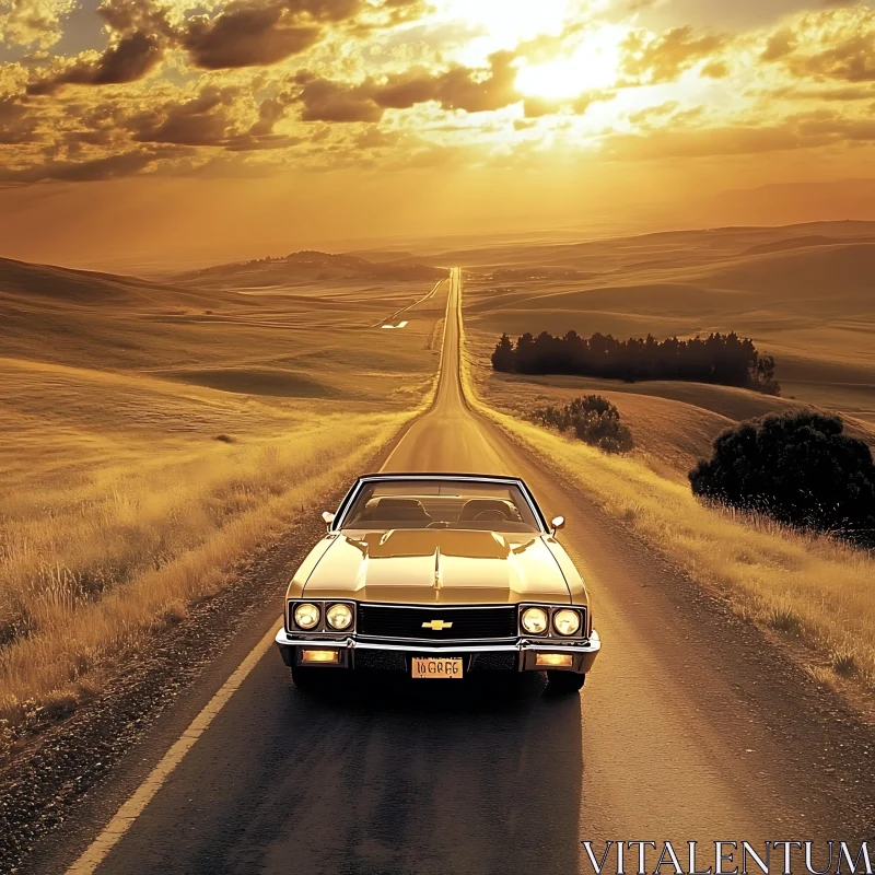 Chevrolet on a Sunset Horizon Road AI Image