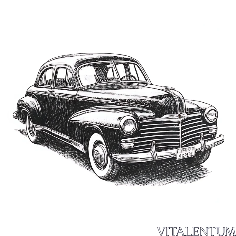 Retro Car Sketch | Black and White Classic Vehicle Drawing AI Image