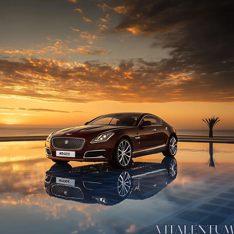 Elegant Modern Car in Sunset Reflection AI Image