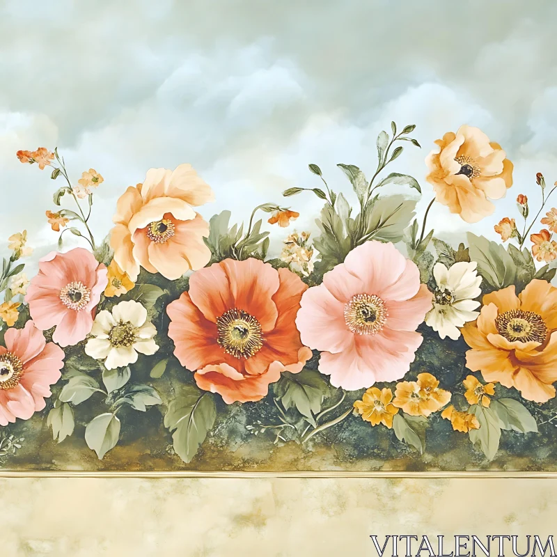 AI ART Vintage Botanical Art with Blooming Flowers