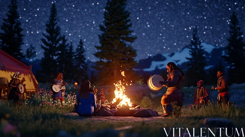 Nighttime Campfire Music Under the Stars AI Image