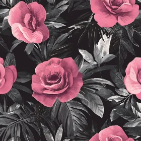 Pink Roses and Dark Foliage Pattern