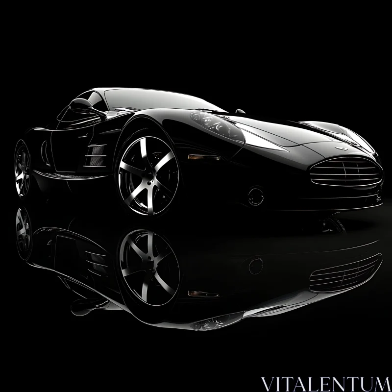 Elegant Black Sports Car with Chrome Wheels AI Image