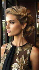 Captivating Woman in Black Dress and Gold Earrings | Meticulous Design