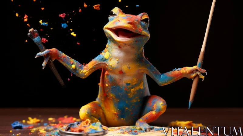 Colorful Frog Artist in Motion - A Study of Joyful Chaos AI Image
