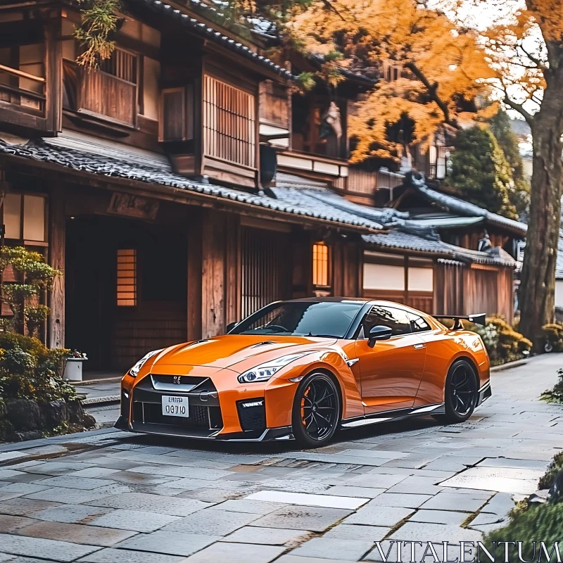 High-performance Sports Car in Japanese Setting AI Image