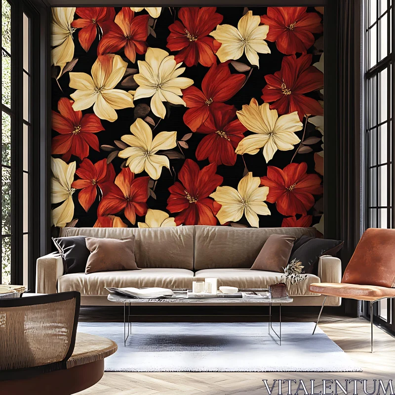 Stylish Interior Design with Floral Wall Art AI Image