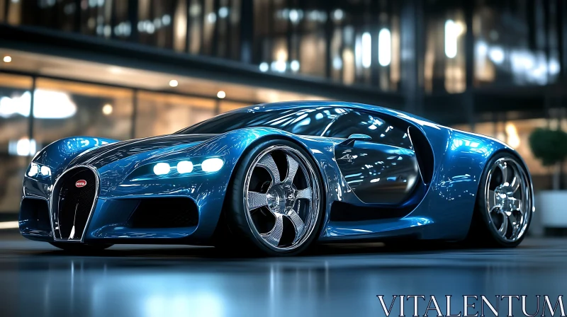 Blue Luxury Supercar at Night AI Image