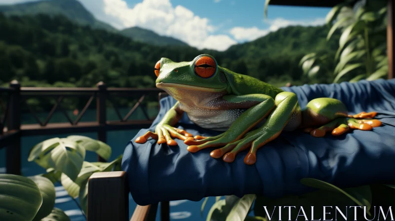 3D Rendered Frog in a Lush Tropical Environment AI Image