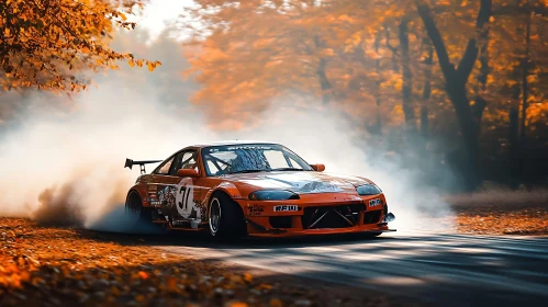 Autumn Forest Drift with Red Sports Car