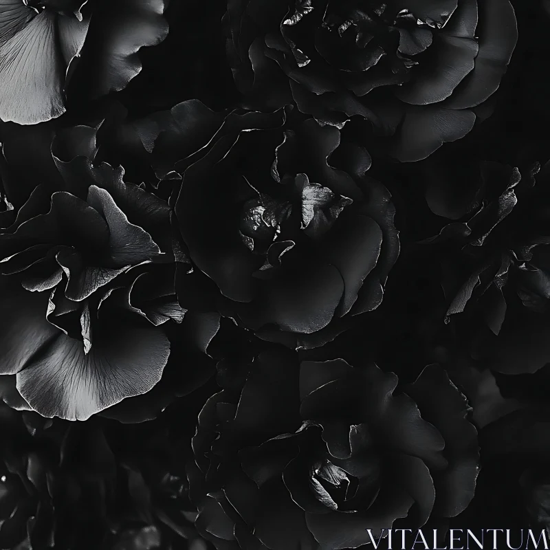 Dark Monochrome Petals AI Image