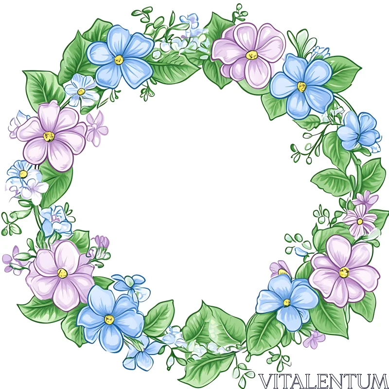 Pastel Botanical Wreath with Green Foliage AI Image