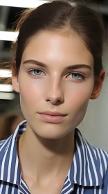 Captivating Woman with Blue Eyes at Fashion Show | Muted Tones