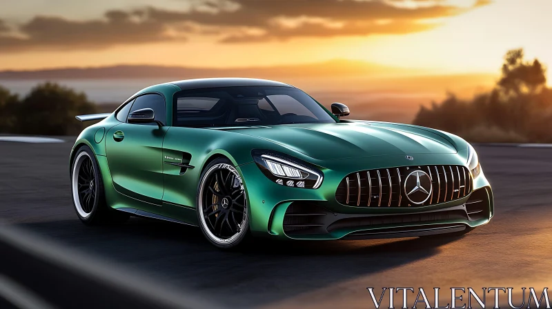 Luxury Green Sports Car during Sunset AI Image