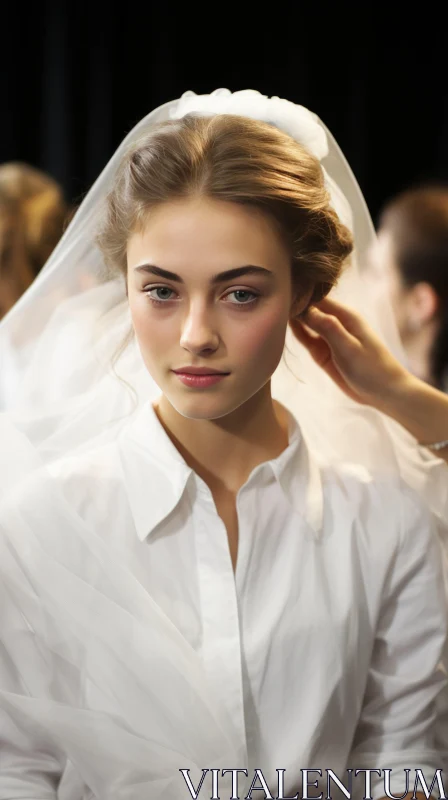 Fashion Model Backstage | White Veil | 8k Resolution AI Image