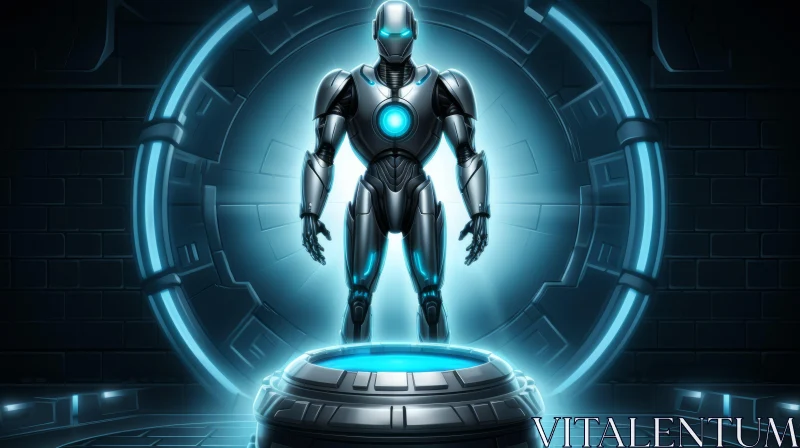 Glowing Robot in Silver and Cyan - A Mysterious Superheroic Masterpiece AI Image