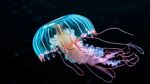 Majestic Jellyfish in Dark Ocean - Captivating Underwater Art