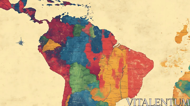 Colorful Antique South American Map AI Image