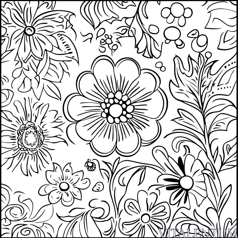 Detailed Black and White Floral Pattern AI Image