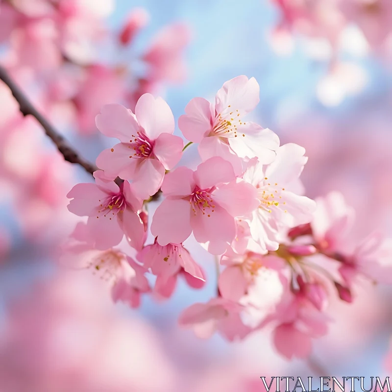 Delicate Cherry Blossoms Against a Clear Sky AI Image