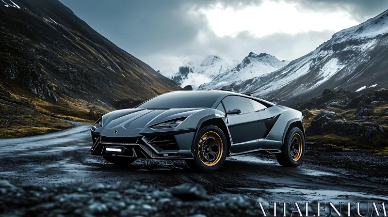 AI ART Black Sports Car on Mountain Road