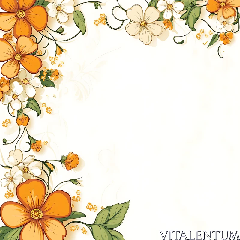 AI ART Elegant Floral Border with Detailed Orange and White Blossoms