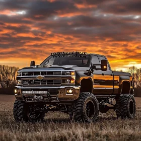 Off-road Chevrolet Truck in Evening Field