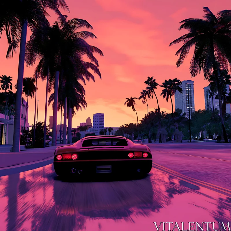 Urban Escape at Sunset with Palm Trees AI Image