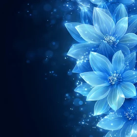 Luminous Blue Flowers in Abstract Design