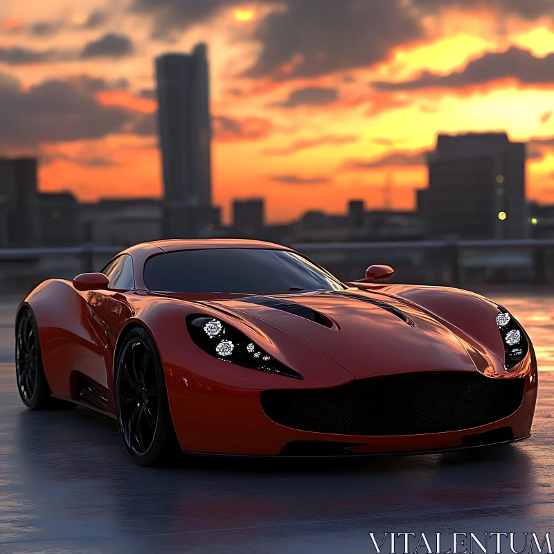 Sleek Sports Car During Sunset on Rooftop AI Image