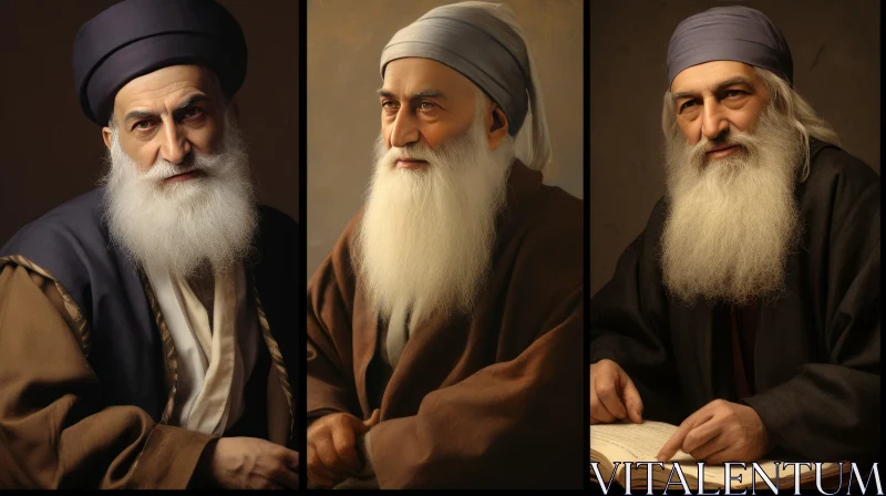 Religious Art Reimagined: Photorealistic Portraits of Bearded Men AI Image