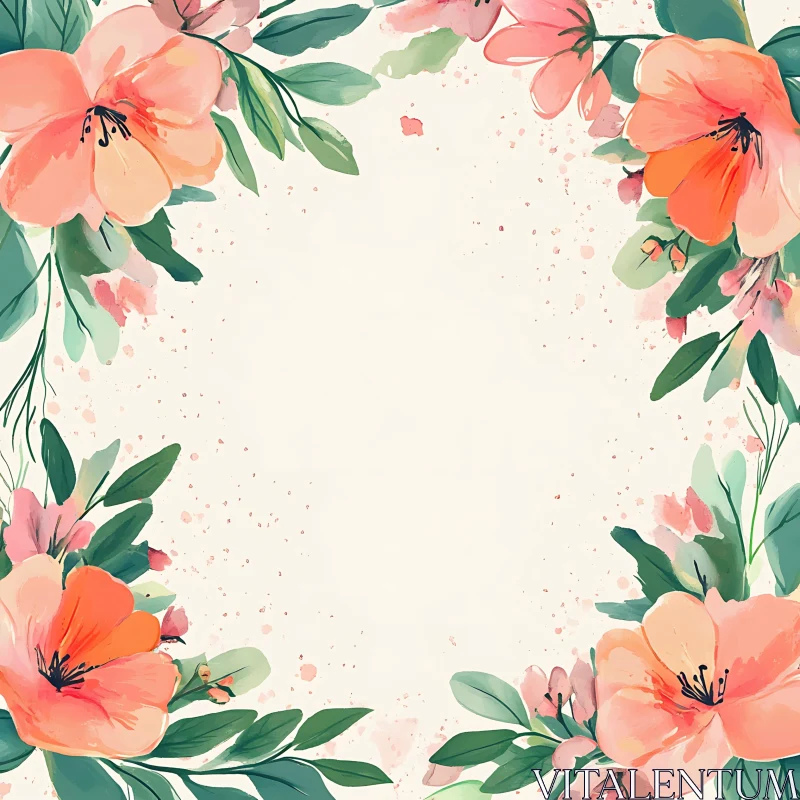 Elegant Watercolor Flower Frame with Greenery AI Image