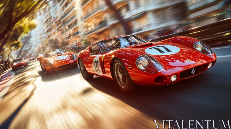 Vintage Racing Cars in Urban Action AI Image