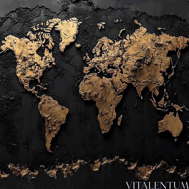 Modern Gold World Map with Black Background AI Image