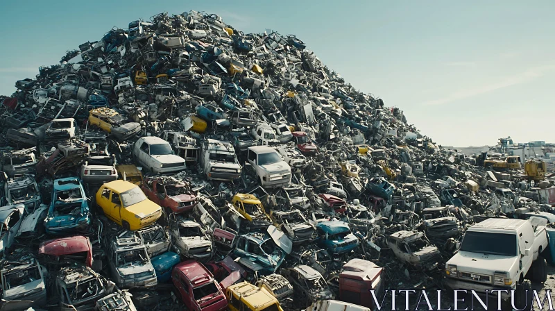 Heap of Crushed Cars in an Industrial Wasteland AI Image