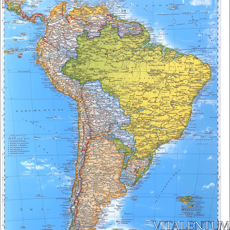 South America Countries and Borders Map AI Image