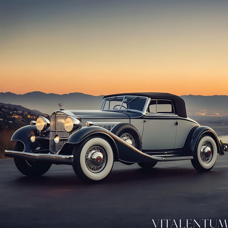 AI ART Timeless Classic Car in Scenic Sunset