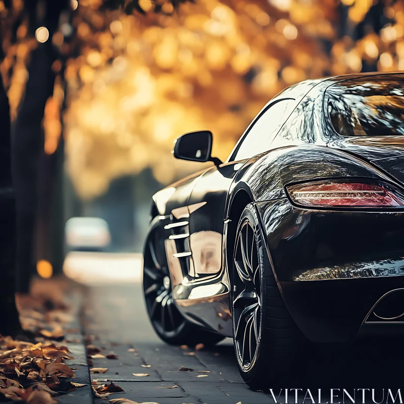 Luxury Car Parked on Leaf-Laden Street in Fall AI Image