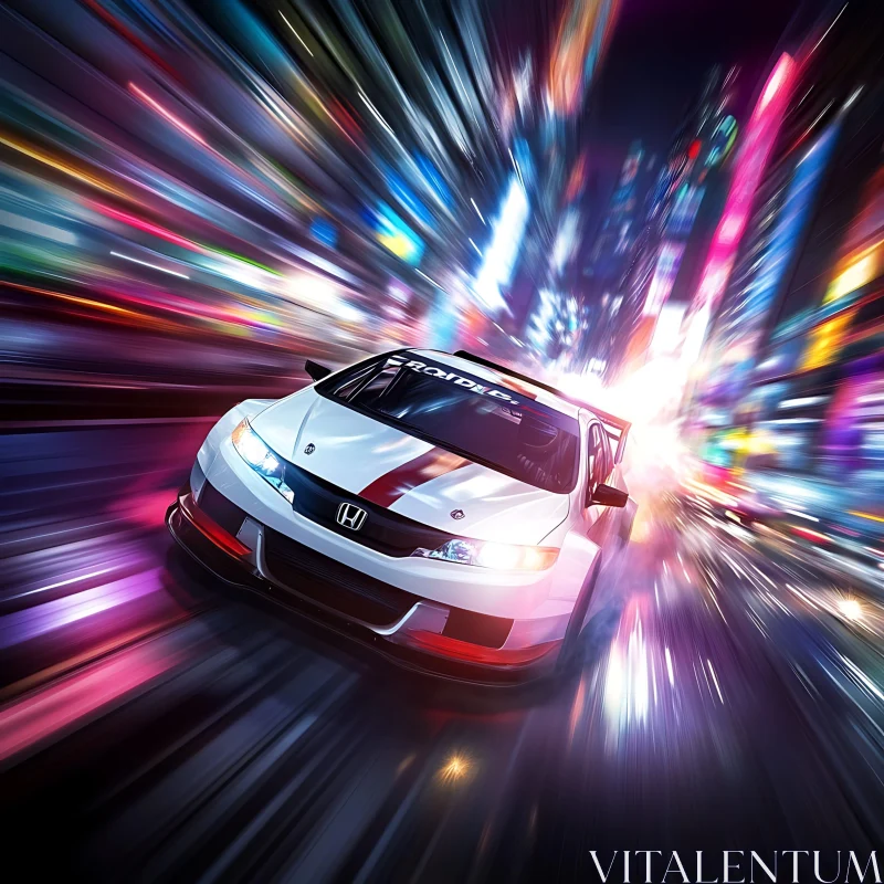 Urban Night Race in Blurred Neon Lights AI Image