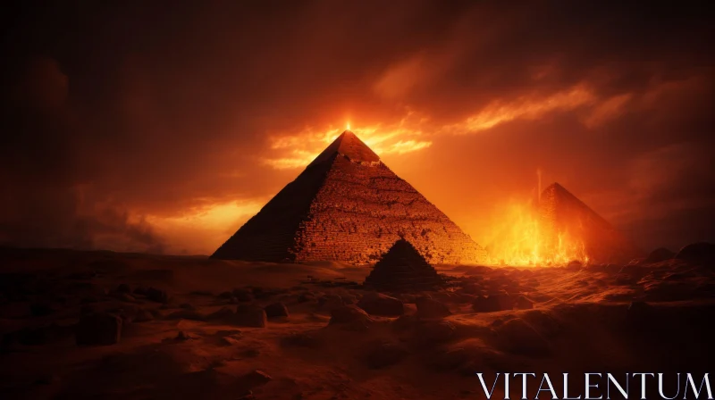 AI ART Ethereal Pyramids of Giza - A Story in Flames